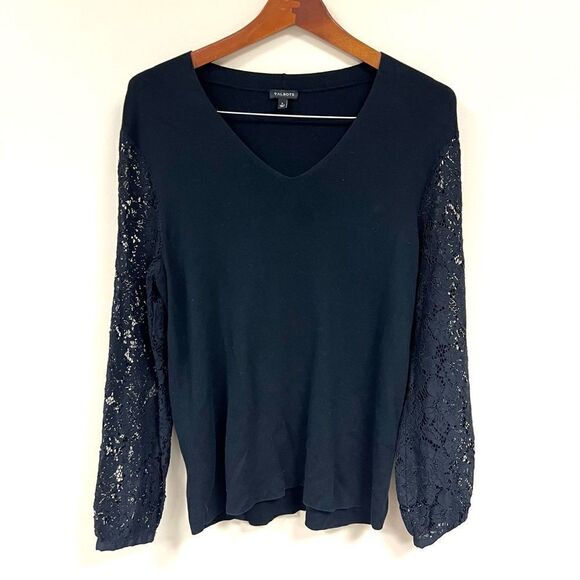 Talbots v neck sweater with lace sleeves.  Size L - Picture 2 of 8